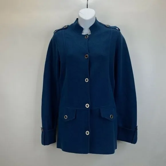 Chicos Blue Button Front Knit Jacket - Picture 1 of 5